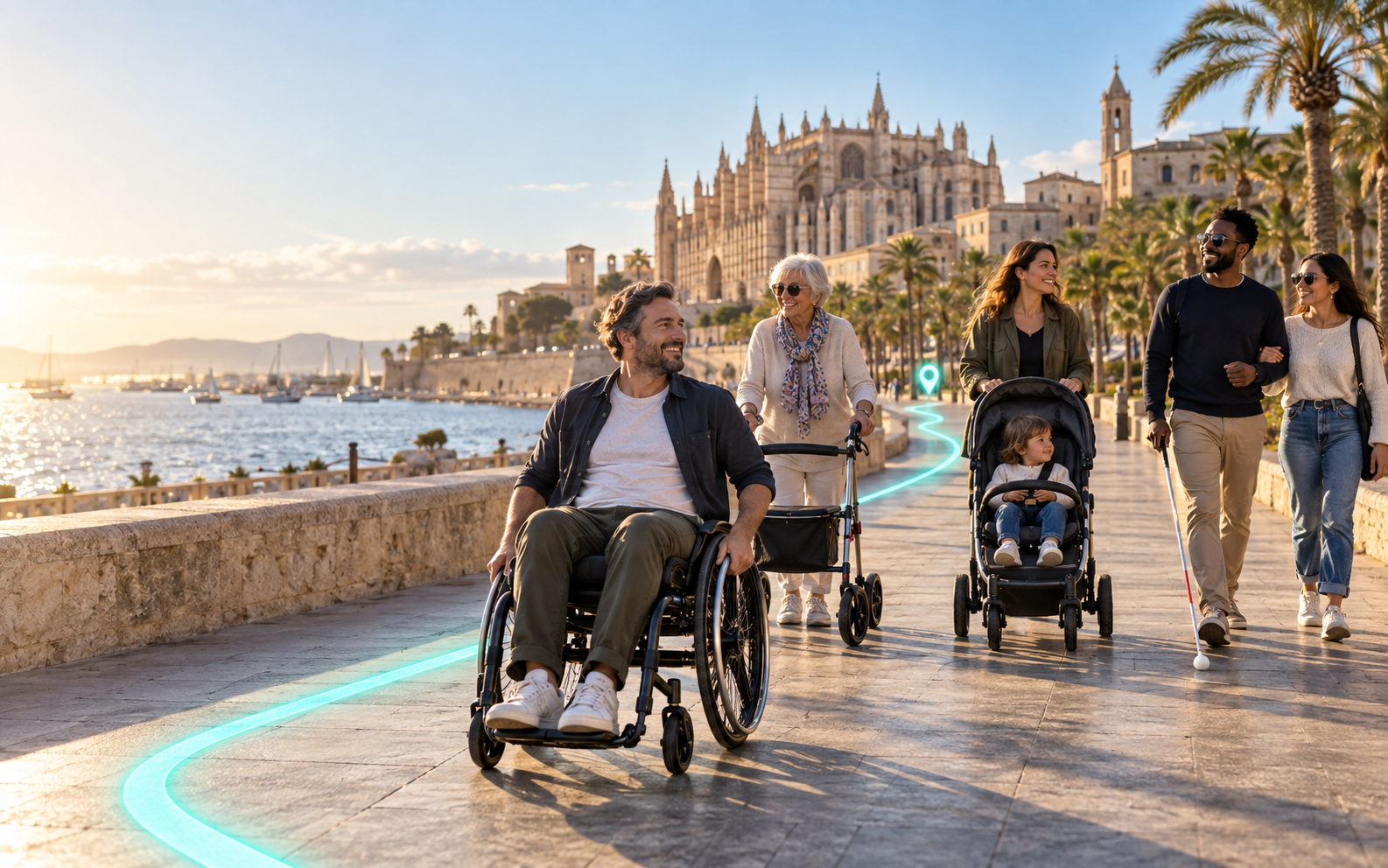 Equip tècnic i representants municipals revisant el mapa d'accessibilitat de WheelPath en una reunió de treball